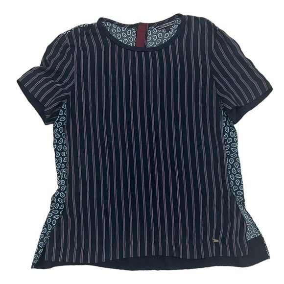 Tommy Hilfiger Tops - Tommy Hilfiger Stripes Paisley Print Short Sleeve Top Size 6 XXS Chiffon VGC